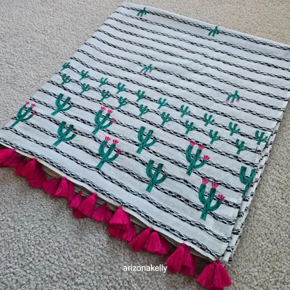 Anthropologie x Seen/Worn/Kept Cotton Cactus Scarf Embroidered - Picture 13 of 14